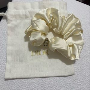 Dior Beaute Cream Satin Scruncy Hair Tie w/ logo and dust bag Scrunch